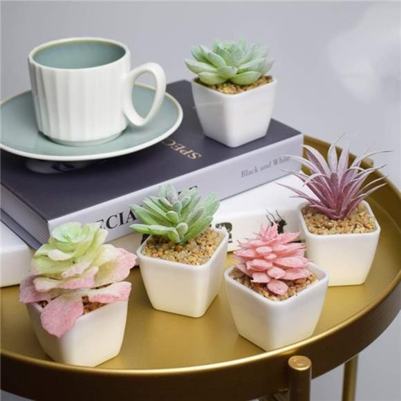 Artificial Faux Succulents in Pots Fake Plants Ceramic Arrangement Planter Mini - Picture 6 of 6